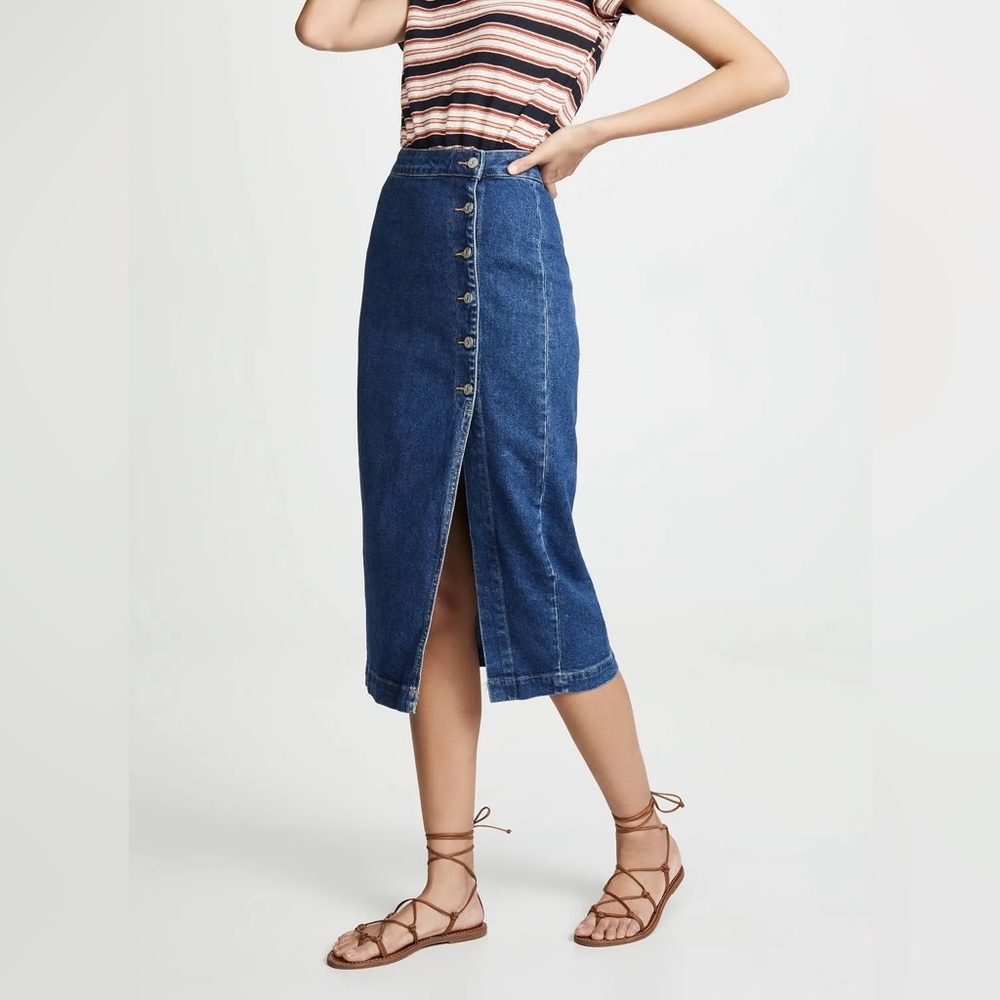 Free People Jasmine Buttoned Midi Denim Skirt Size 12